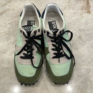 WOMAN’S GOLDEN GOOSE STARLAND SUEDE AND NYLON LOW-TOP TRAINERS IN GREEN, SIZE 36